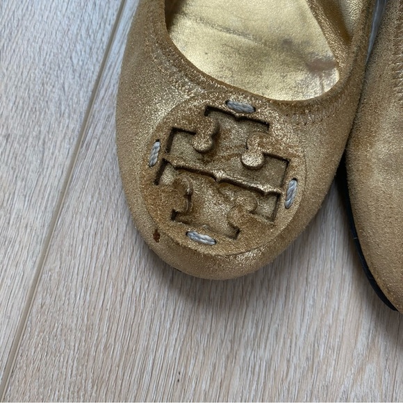Tory Burch Gold Reva Suede Ballet Flats - Picture 4 of 9